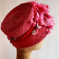 60s Pink Straw Bucket Hat Large Flowers Fuschia Spring Summer Garden Party