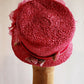 60s Pink Straw Bucket Hat Large Flowers Fuschia Spring Summer Garden Party