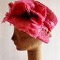 60s Pink Straw Bucket Hat Large Flowers Fuschia Spring Summer Garden Party