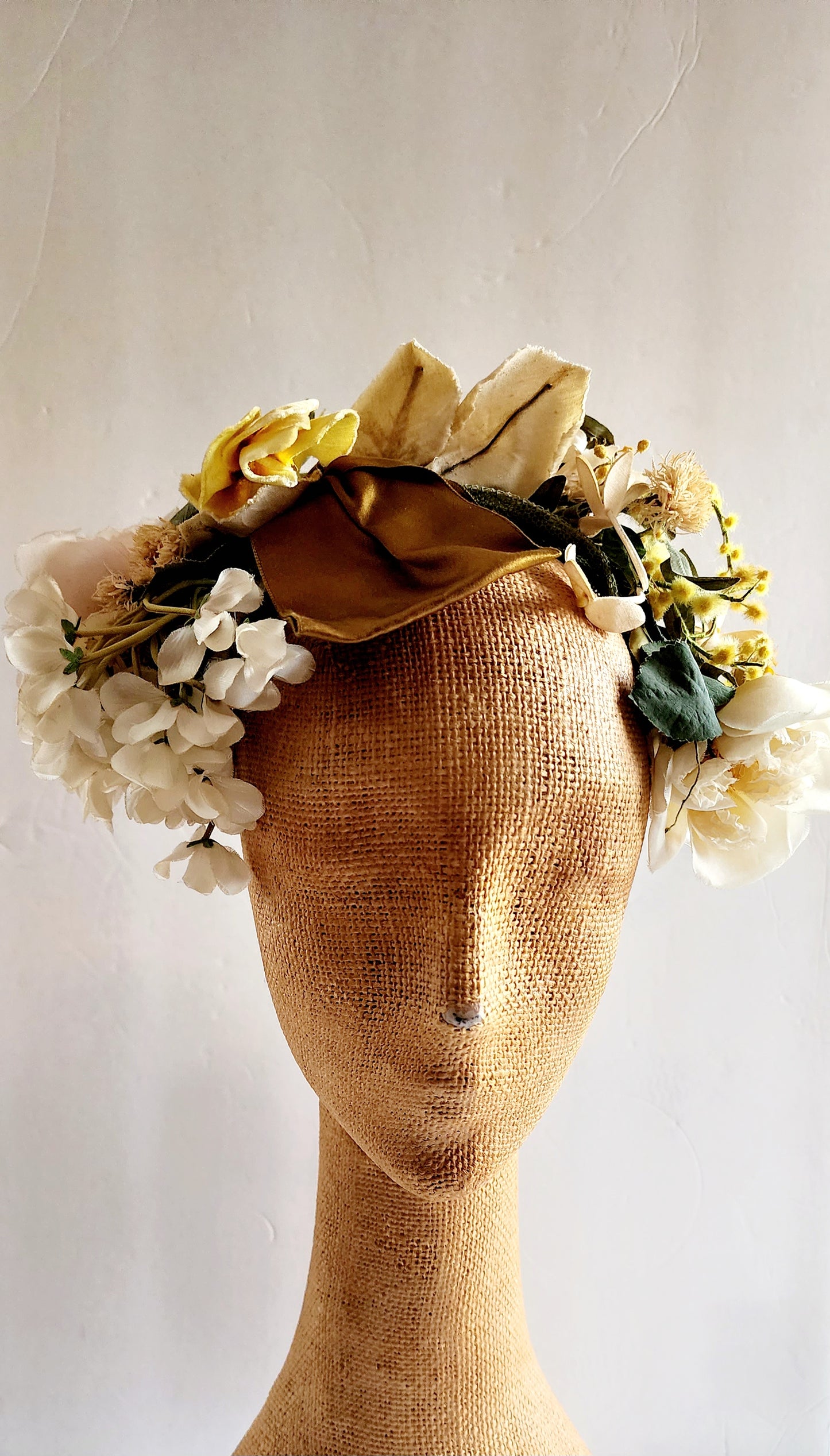 1940s Floral Headband Garland Hat Fascinator Vintage Bridal Headpiece Wedding