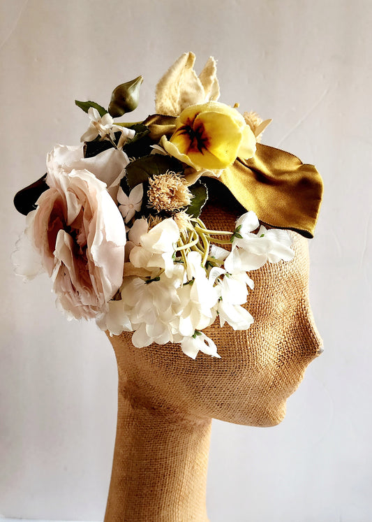 1940s Floral Headband Garland Hat Fascinator Vintage Bridal Headpiece Wedding