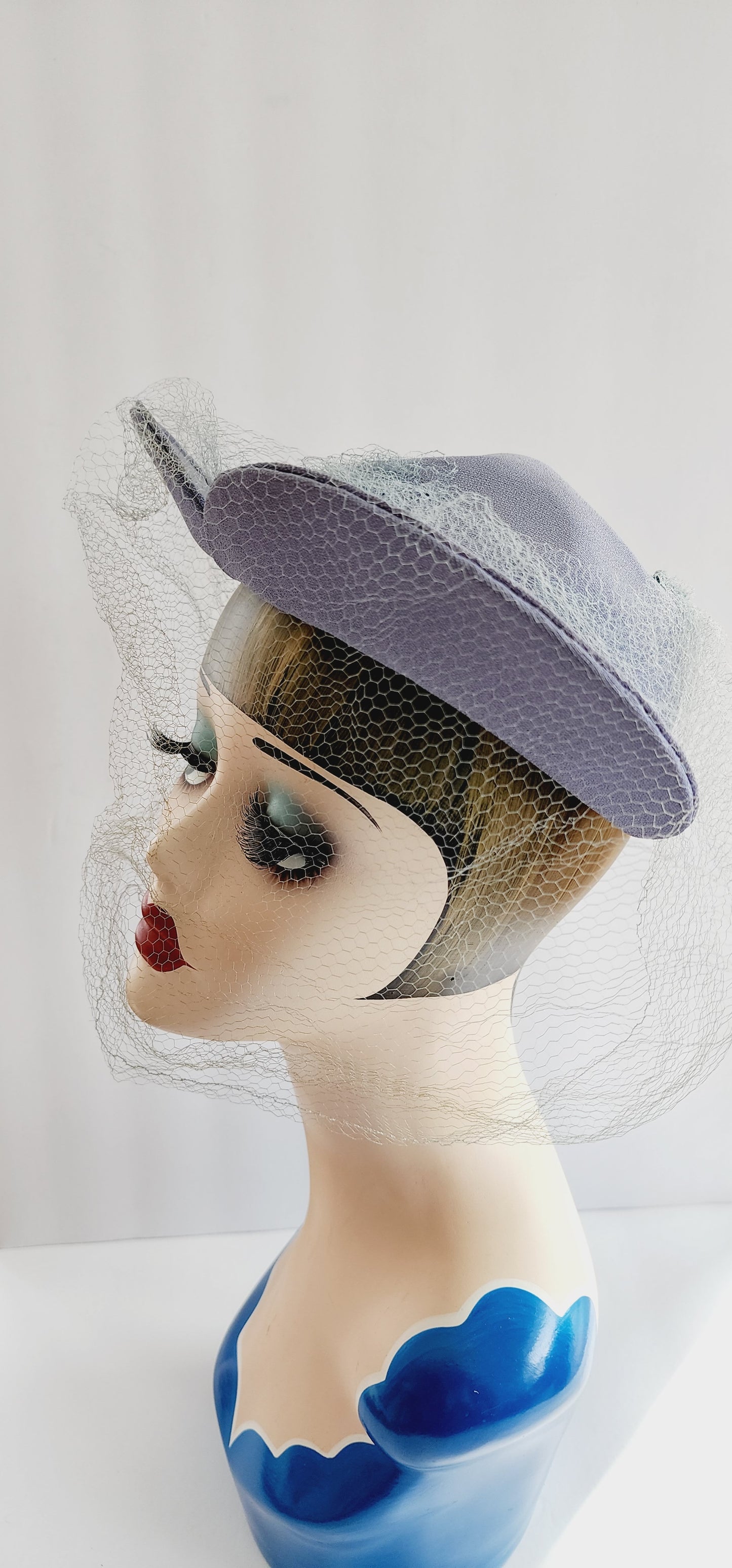 1940s or 1950s Gray Halo or Tricorn Hat with Veil a la Elizabethan Age