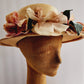 50s Beige Straw Hat with Pastel Flowers Wide Brim by Chez Original