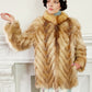 70s Red Fox Fur Stroller Jacket Chevron Patterned in Caramel Brown