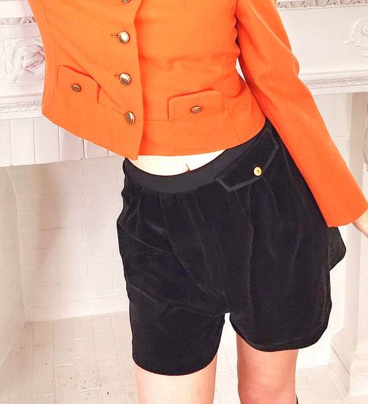 90s Black Velour Shorts by Sonia Rykiel Elastic Waist M/L