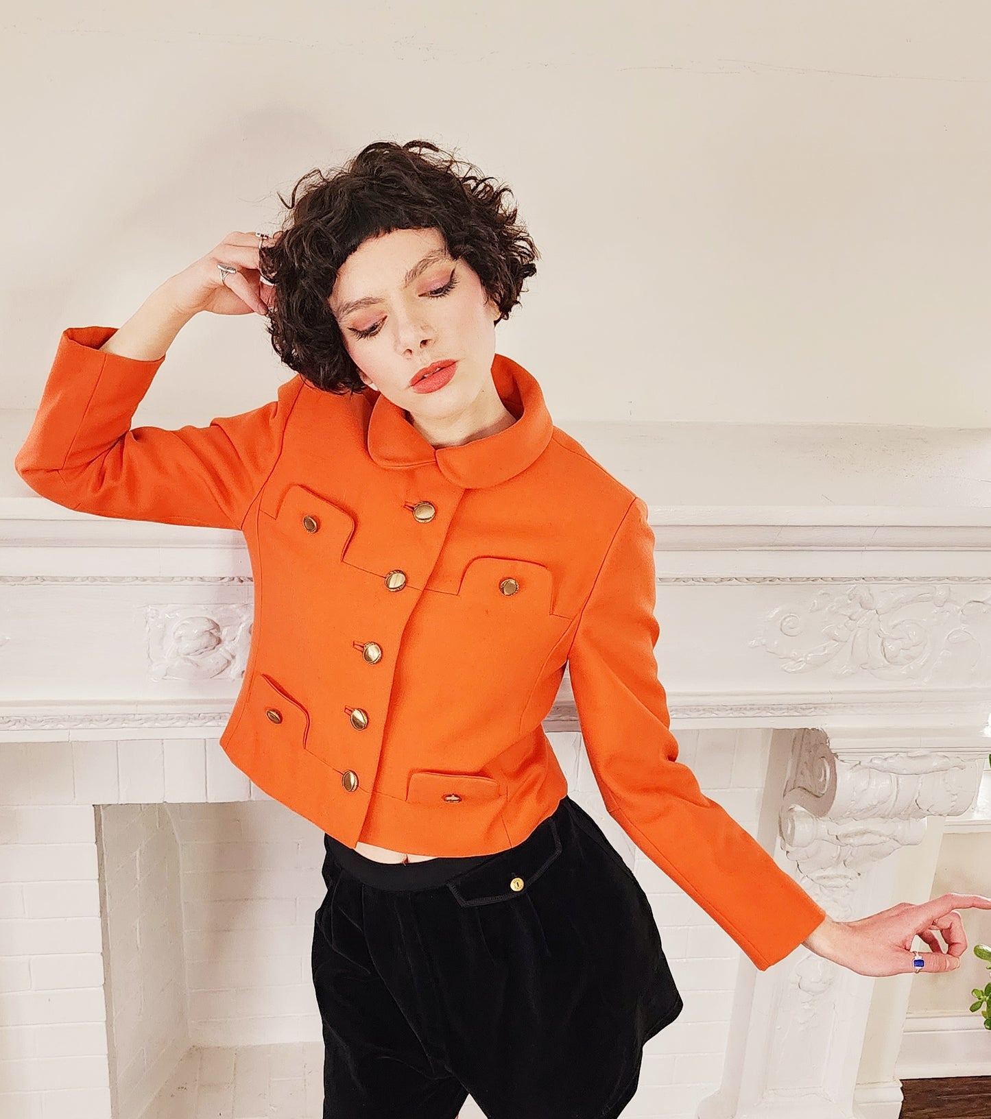 60s Orange Blazer / Boxy Jacket with Gold Buttons Small by Vilano