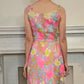 60s Pink Sequined Party Dress w/Floral Print, Sleeveless S by Mardi Gras
