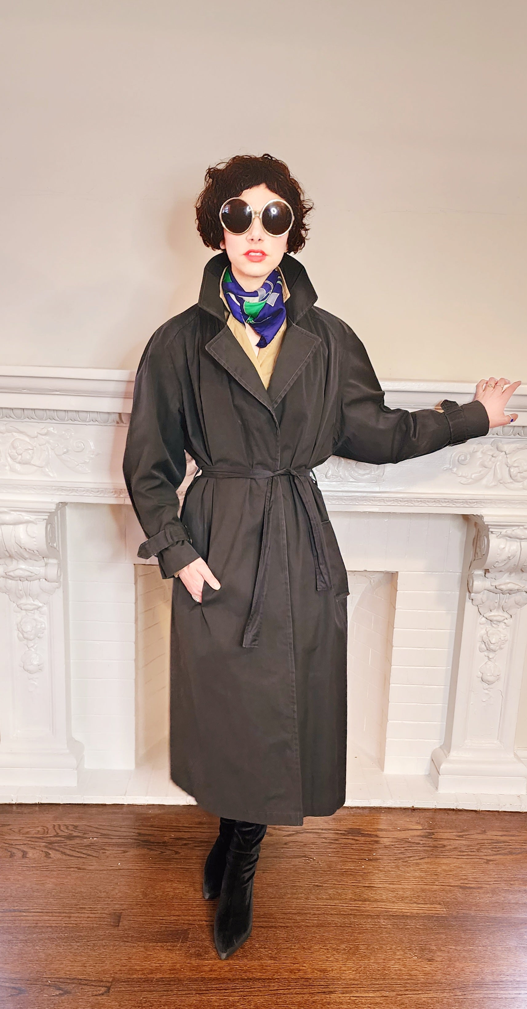 80s Black Trench Coat Anne Klein Rainwear with Belt L RareJule