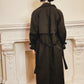 80s Black Trench Coat Anne Klein Rainwear with Belt / L