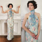 90s Does 30s Silkprint Flower Dress with Halter Top Jabot, Sleeveless S