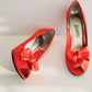 1980s Red High Heels w/Bows Faux Snakeskin Fredericks of Hollywood 8.5