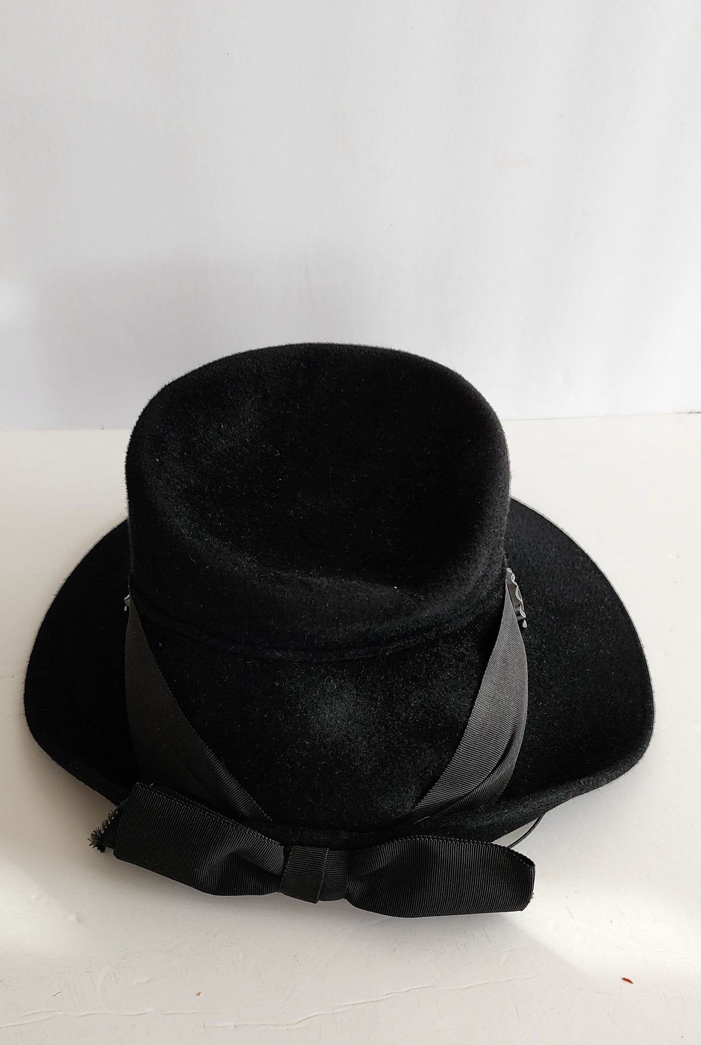 1930s Black Wool Hat Wide Brimmed w/Decorative Buttons