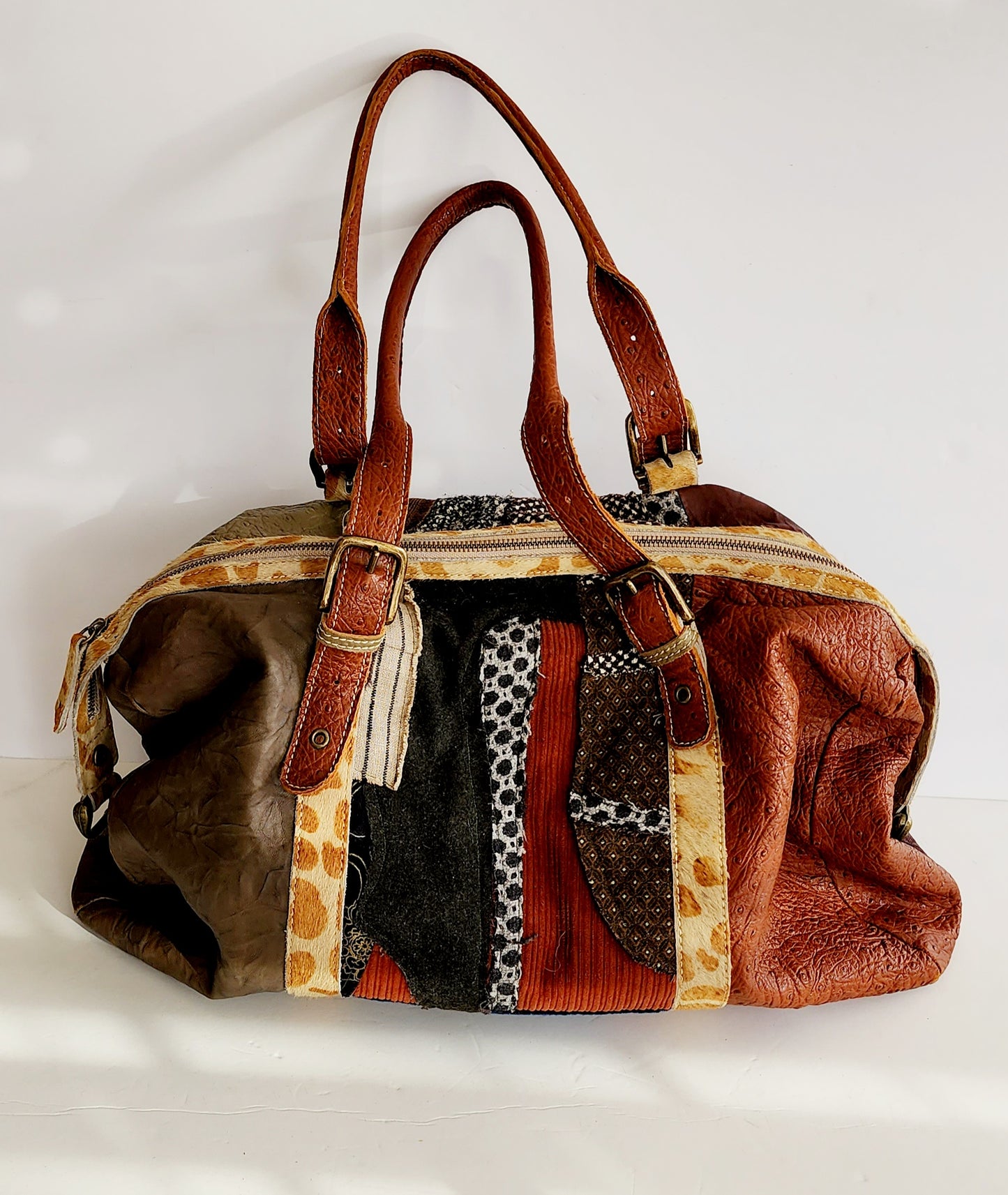 Handmade Patchwork Duffle Bag in Leather & Fabric by Frankie Slaughter