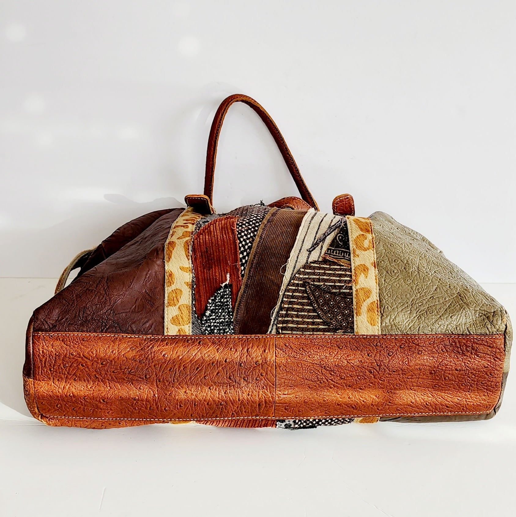 Handmade Patchwork Duffle Bag in Leather & Fabric by Frankie 