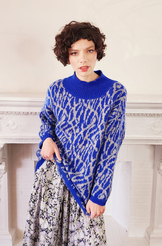 80s Benetton Sweater in Blue & Gray Oversized M/L