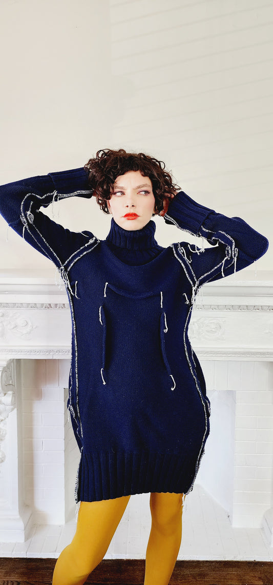 Maison Martin Margiela Navy Blue Darted Sweater Dress H&M NWT