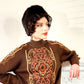 70s Wool Brown Sweater with Baroque Floral Print Cift Geyik Turkey
