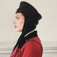 1980s Black Wool Hat with Scarf Sash Ties, Old Hollywood 40s Style