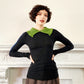 Vintage Dolce Gabbana Sweater in Black with Green Collar Y2k Era Medium