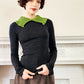 Vintage Dolce Gabbana Sweater in Black with Green Collar Y2k Era Medium