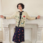 1960s Handknit Cardigan Cream Wool Blend Colorful Garden Flowers James Kenrob M