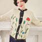 1960s Handknit Cardigan Cream Wool Blend Colorful Garden Flowers James Kenrob M