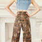 90s Does 60s Rayon Blend Print Pants, Wide-leg in Brown Black Cream / Medium