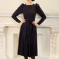 80s Laura Ashley Dress in Charcoal Gray Corduroy w/ Pinstripe Long Sleeves XS