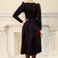 80s Laura Ashley Dress in Charcoal Gray Corduroy w/ Pinstripe Long Sleeves XS
