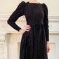 80s Laura Ashley Dress in Charcoal Gray Corduroy w/ Pinstripe Long Sleeves XS
