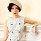 1960s Mod Dress Summer Style White Windowpane Plaid Stacy Ames / 60s Drop Waist Sleeveless Dress Pleated Skirt / M