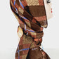 70s Echo Scarf in Silk Print Brown with Blue Flowers and Stripes, Rectangular