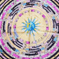 90s Silkprint Scarf w/Horoscope Chart Zodiac Design Yellow Blue Pink