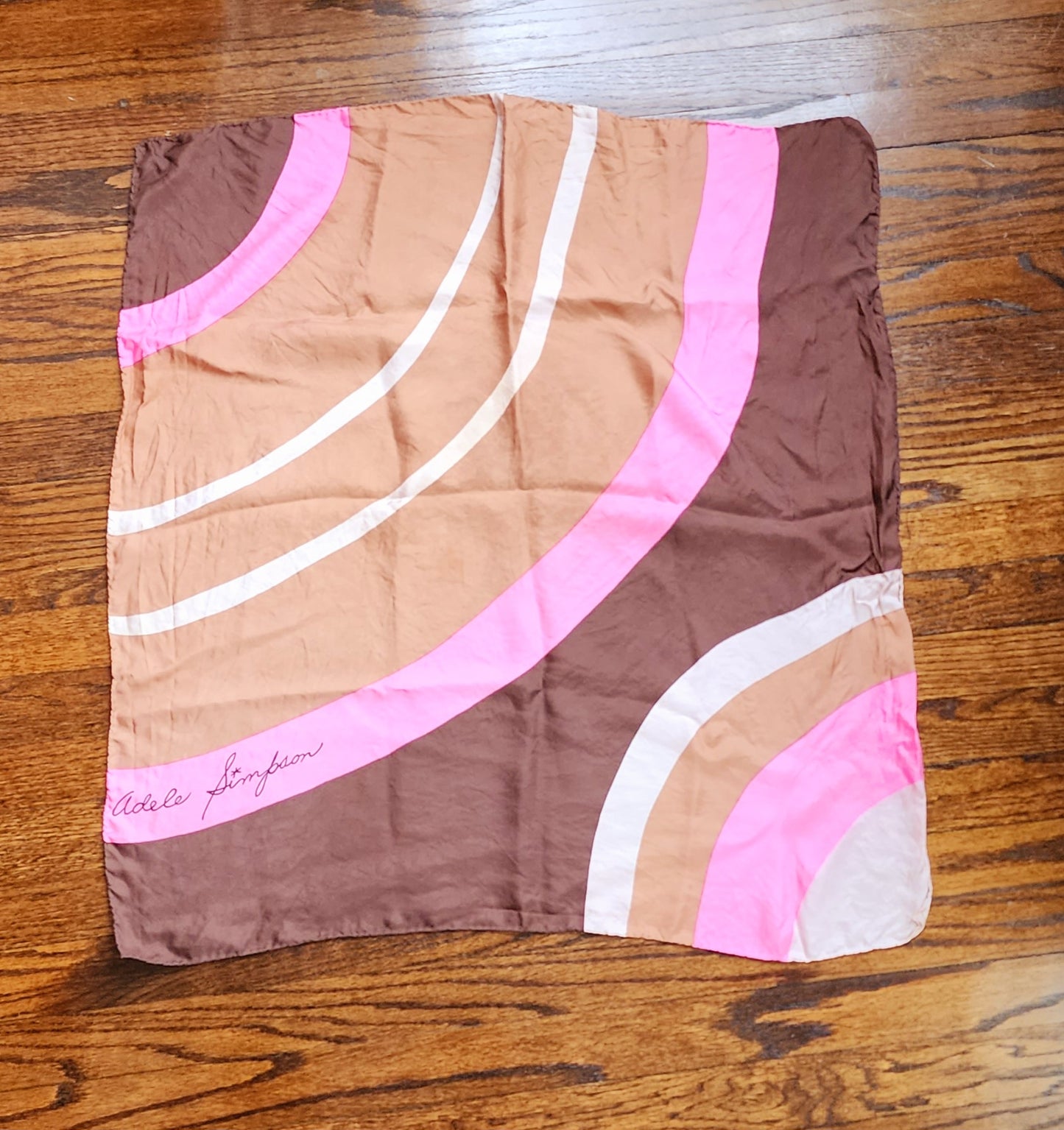 60s Adele Simpson Silk Scarf in Geometric Print in Pink & Brown