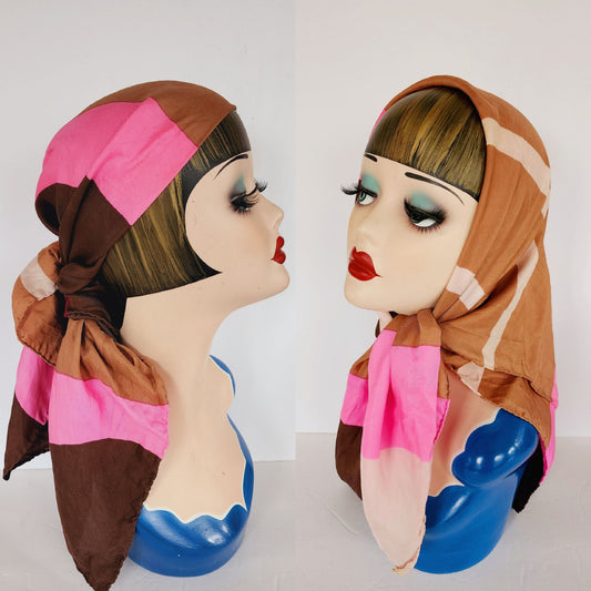 60s Adele Simpson Silk Scarf in Geometric Print in Pink & Brown