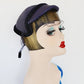 50s Navy Blue Straw Hat in the Close Style w/Velvet and Veil by Marshall Field