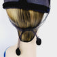 50s Navy Blue Straw Hat in the Close Style w/Velvet and Veil by Marshall Field