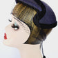 50s Navy Blue Straw Hat in the Close Style w/Velvet and Veil by Marshall Field