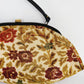 1960s Tapestry Bag Oversized Purse in Beige and Red Flowers