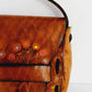 1970s Brown Hippie Shoulder Bag in Distressed Tooled Leather w/Colorful Flowers