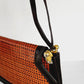 1970s Brown and Orange Leather Shoulder Bag with Lattice Woven Texture
