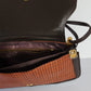 1970s Brown and Orange Leather Shoulder Bag with Lattice Woven Texture