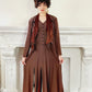 90s Dress Suit by Wild rose in Brown Rayon / Romantic Blazer & Sleeveless Dress Ensemble / M