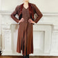 90s Dress Suit by Wild rose in Brown Rayon / Romantic Blazer & Sleeveless Dress Ensemble / M