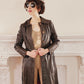 70s Brown Leather Trench Coat w/ Accent Seams & Matching Belt / S