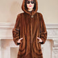 90s Brown Mink Fur Stroller Coat, Hooded & Swing Style / S