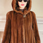 90s Brown Mink Fur Stroller Coat, Hooded & Swing Style / S