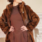 90s Brown Mink Fur Stroller Coat, Hooded & Swing Style / S