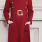 70s Burgundy Red Coat Double Breasted with Belt & Gold Buttons / M