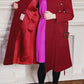 70s Burgundy Red Coat Double Breasted with Belt & Gold Buttons / M